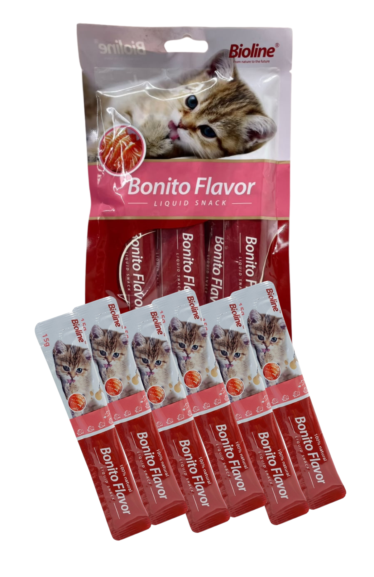 Pack 6 Snack Líquido Gatos Bioline Sabor Bonito (atún) 15 G
