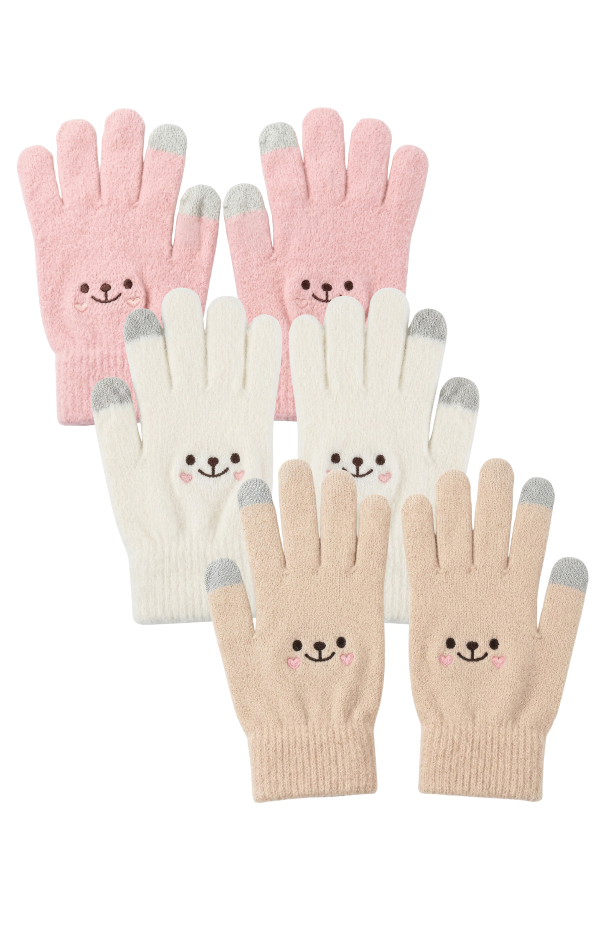 Guantes Táctiles Lana Térmicos Osito Para Niñas 6 A 10 Años