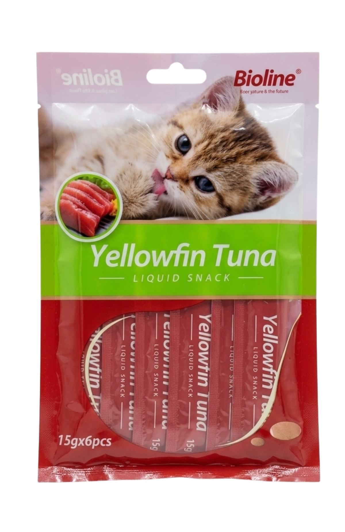 Pack 6 Snack Líquido Gatos Bioline Sabor Bonito (atún) 15 G