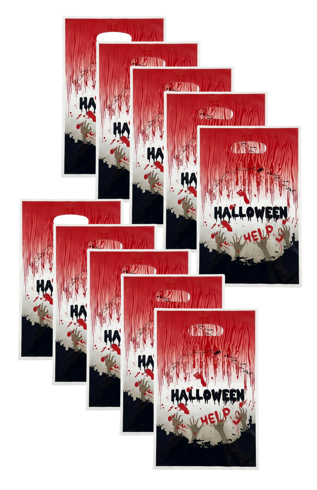 Pack 10 Bolsas Para Dulces Halloween Plásticas Con Manilla 16.5x25.5cm (Sangre)