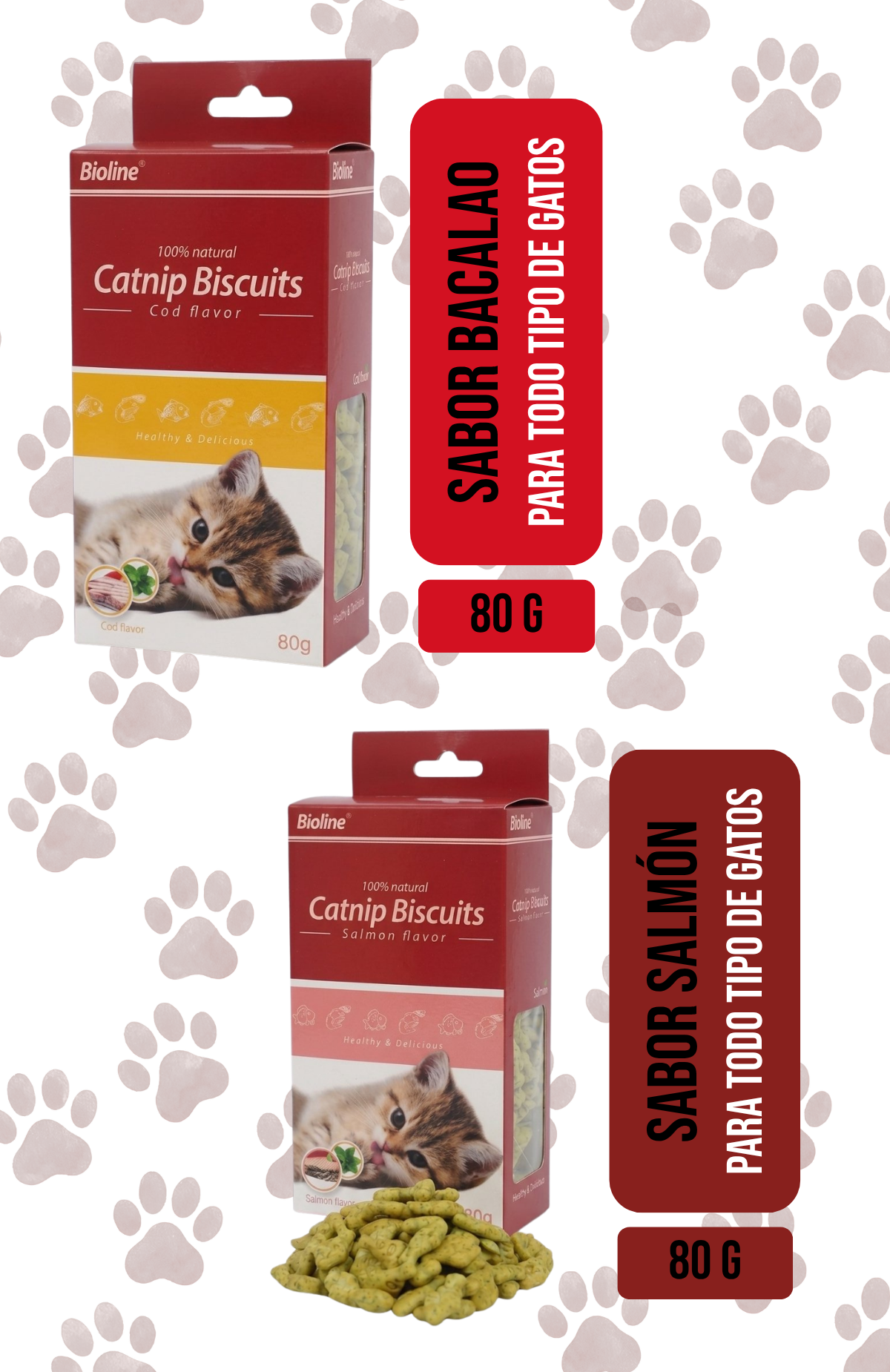 Pack 6 Snack Bioline Gato Con Catnip Y Bacalao / Salmón 80 G