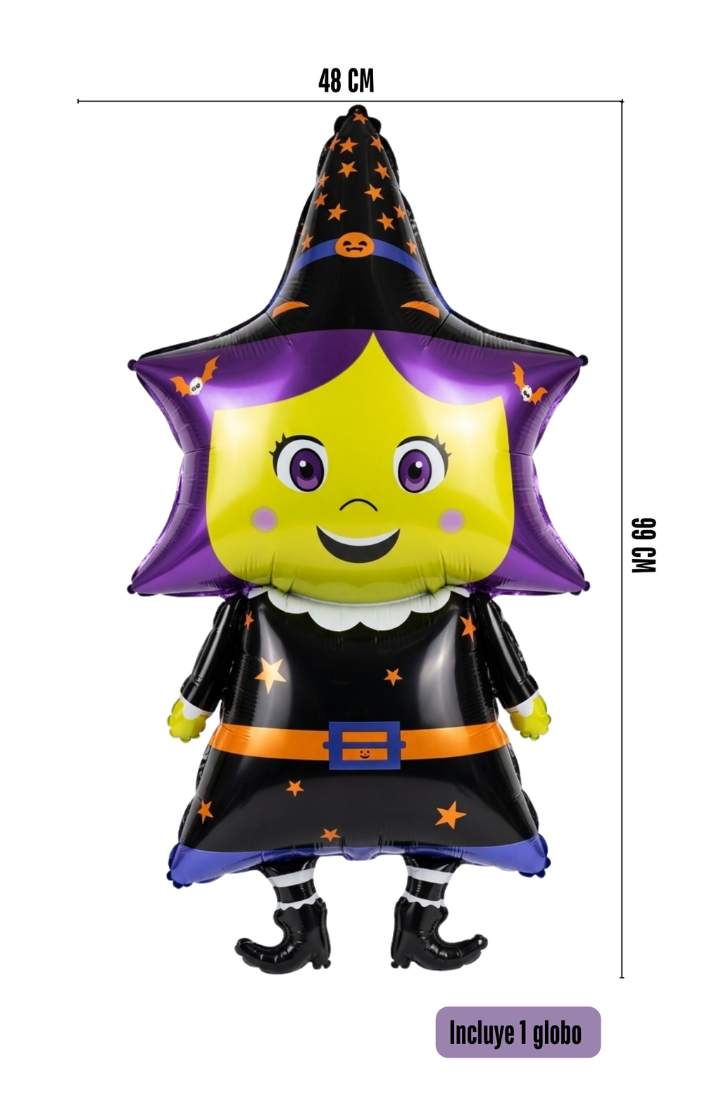 Globo Metalizado Brujita Halloween Gigante 48x99cm Decoración