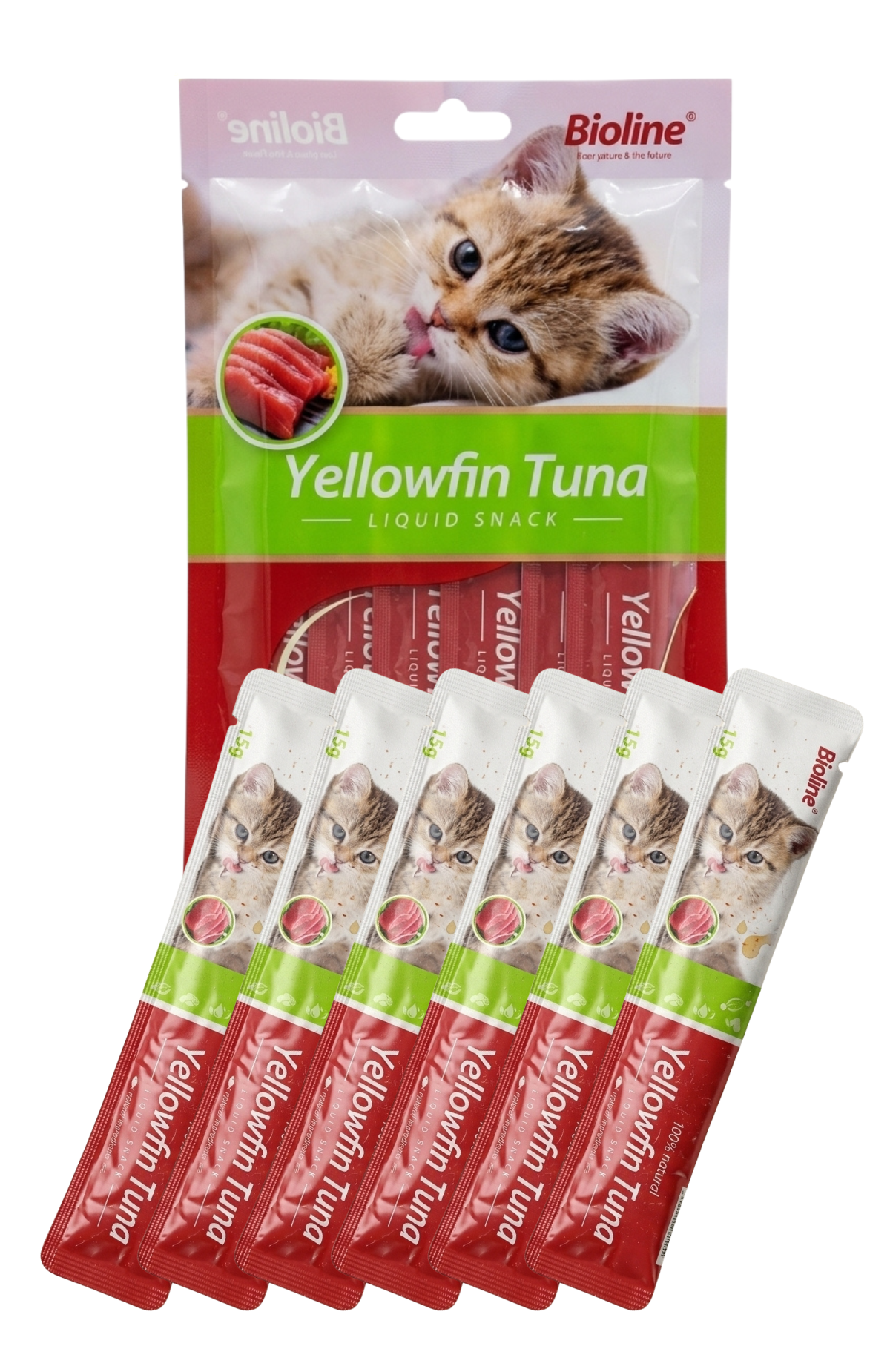 Pack 6 Snack Líquido Gatos Bioline Sabor Bonito (atún) 15 G