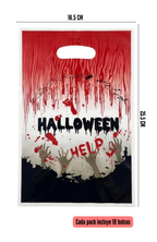 Pack 10 Bolsas Para Dulces Halloween Plásticas Con Manilla 16.5x25.5cm (Sangre)