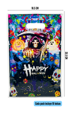 Pack 10 Bolsas Para Dulces Halloween Plásticas Con Manilla 16.5x25.5cm (Muerte)