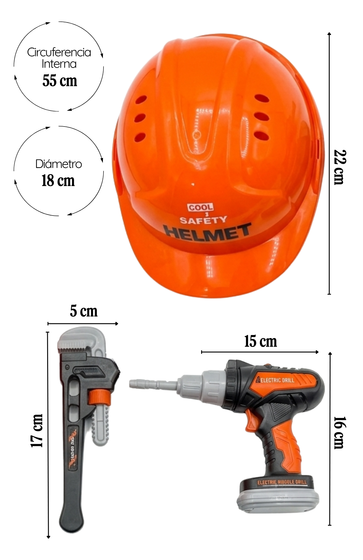Set De Herramientas Juguete Con Taladro Y Casco 13 Piezas