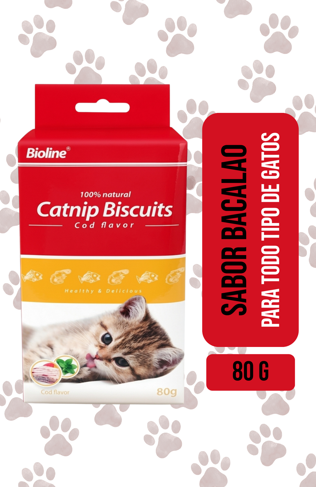 Pack 6 Snack Bioline Para Gato Con Catnip Y Salmón / Bacalao 80 G
