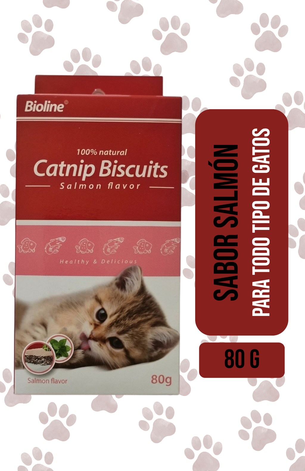 Pack 6 Snack Bioline Para Gato Con Catnip Y Salmón / Bacalao 80 G