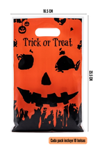 Pack 10 Bolsas Para Dulces Halloween Plásticas Con Manilla 16.5x25.5cm (Trick Or Treat)
