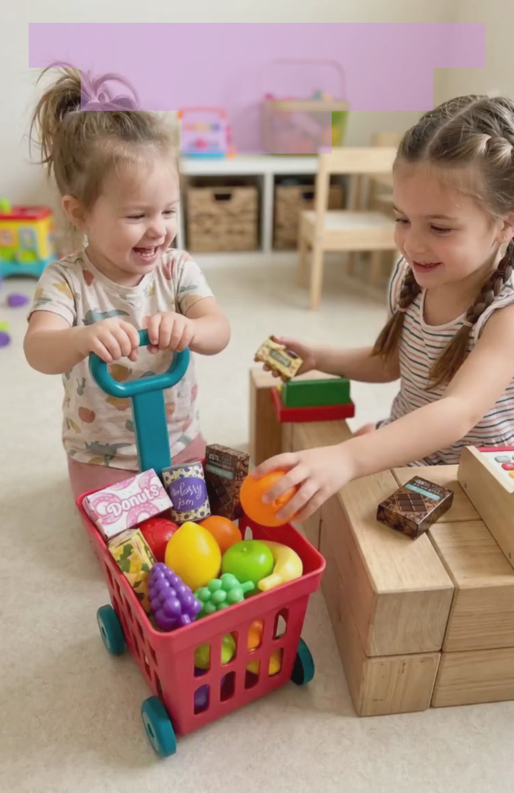 Carrito Compras Juguete Para Niños Con Frutas Y Alimentos